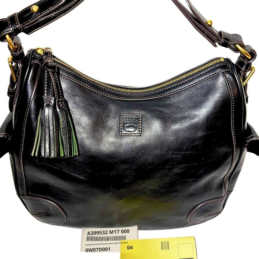 Dooney & Bourke Florentine Leather Side Pocket Hobo Black